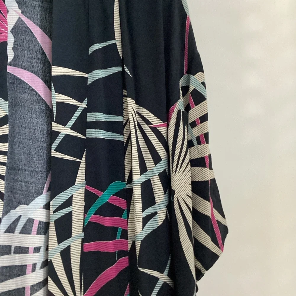 Maeve Kira Long Kimono Jacket Womens Size XS/S Black Tropical Floral Pockets - Picture 5 of 15